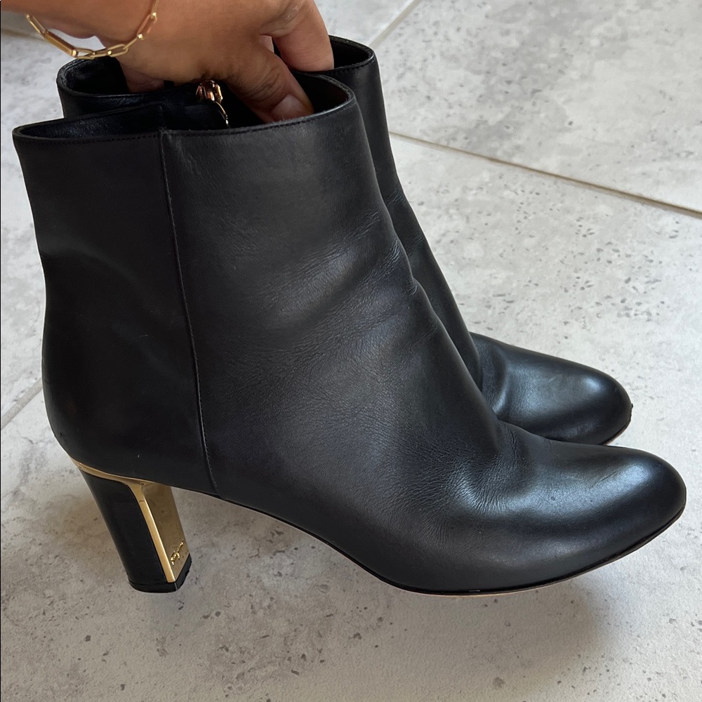Salvatore Ferragamo Black Heeled Boots with Gold Heel - Picture 13 of 14